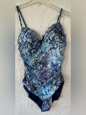 Spanx Blue Python Nile Bra-llelujah Underwire 1 Piece Adjustable Swimsuit; 180/C